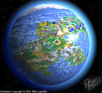 Planetary view of the World of Sulerin. Illustration copyright  2001 Mike Lopresti